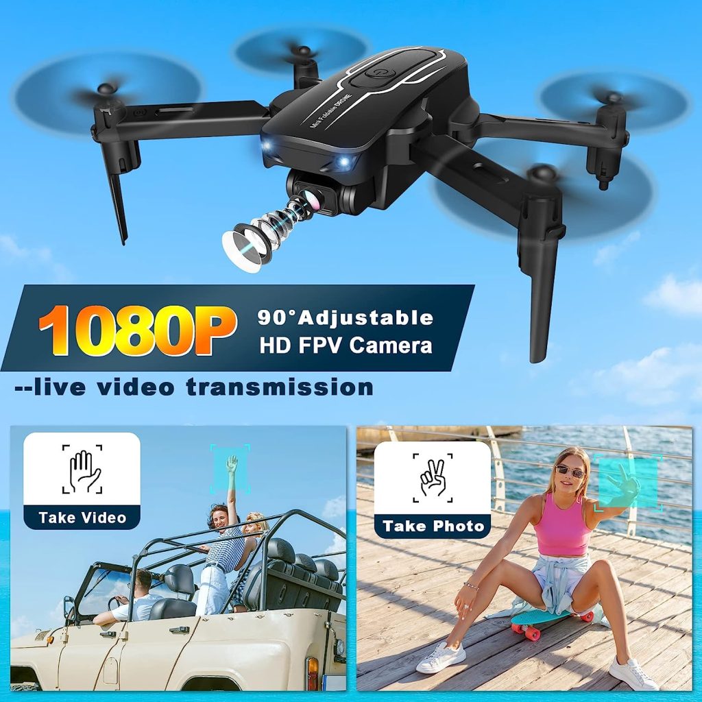 Mini Drone with Camera for Adults Kids - 1080P HD FPV Camera Drones with Carrying Case, Foldable Drone Remote Control Toys Gifts RC Quadcopter for Boys Girls with 4 Batteries, Headless Mode, One Key Start, Speed Adjustment, 3D Flips for Kids or Beginners